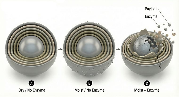 Logic-gated nano-encapsulation release diagram